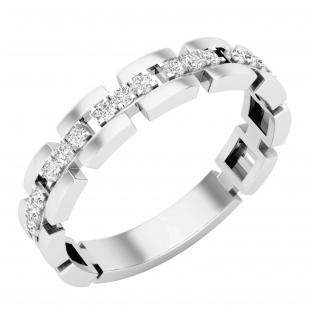 0.20 Carat (ctw) Round White Diamond Ladies Rolo Link Stackable Wedding Band 1/5 CT Sterling Silver