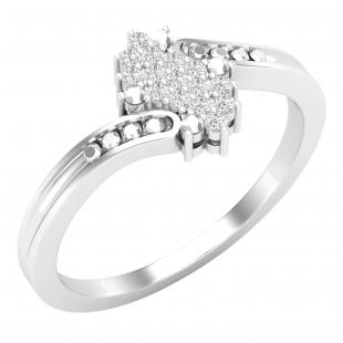 0.10 Carat (ctw) Round White Diamond Ladies Cluster Engagement Ring 1/10 CT Sterling Silver