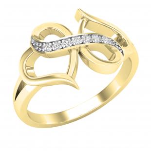 0.05 Carat (ctw) Round Diamond Ladies Infinity Double Heart Engagement Promise Ring 10K Yellow Gold