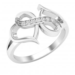 0.05 Carat (ctw) Round Diamond Ladies Infinity Double Heart Engagement Promise Ring Sterling Silver