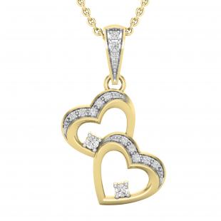 0.20 Carat (ctw) Round White Diamond Ladies Double Heart Pendant 1/5 CT 14K Yellow Gold