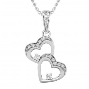 0.20 Carat (ctw) Round White Diamond Ladies Double Heart Pendant 1/5 CT Sterling Silver