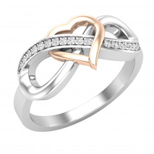 0.08 Carat (ctw) Round White Diamond Ladies Infinity Heart Ring Rose Gold Plated Sterling Silver
