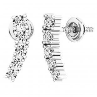 0.50 Carat (ctw) Round White Diamond For Girl's and Women's Curved Bar Earrings 1/2 CT 14K White Gold