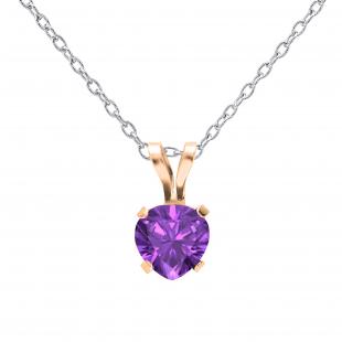 5mm Heart Shape Amethyst Solitaire for Girls and Womens Tiny Pendant With Silver Chain 10K Rose Gold
