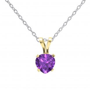 5mm Heart Shape Amethyst Solitaire for Girls and Womens Tiny Pendant With Silver Chain 18K Yellow Gold