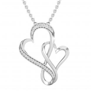 0.15 Carat (ctw) Round White Diamond Ladies Entwined Double Heart Pendant Sterling Silver