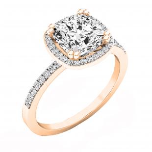 Cushion & Round White Cubic Zirconia Ladies Bridal Halo Style Engagement Ring 10K Rose Gold