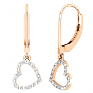 0.05 Carat (ctw) Round White Diamond Ladies Heart Dangle Earrings 10K Rose Gold