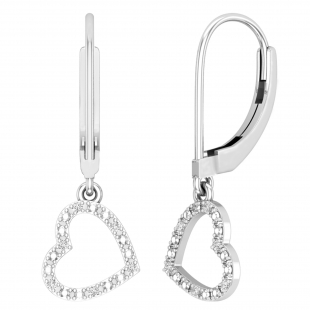 0.05 Carat (ctw) Round White Diamond Ladies Heart Dangle Earrings 10K White Gold