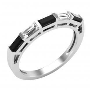 0.50 Carat (ctw) Baguette Black & White Diamond Ladies 5 Stone Wedding Band 1/2 CT 10K White Gold