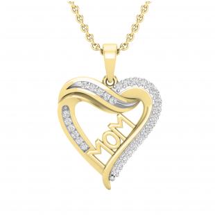 0.25 Carat (ctw) Round White Diamond Ladies Mom Heart Pendant 1/4 CT 10K Yellow Gold