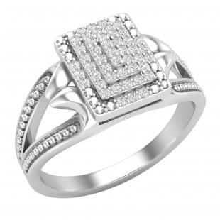 0.20 Carat (ctw) Round Diamond Ladies Split Shank Cluster Engagement Ring 1/5 CT Sterling Silver