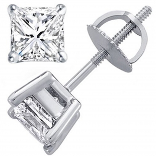 0.67 Ctw Princess White Diamond Solitaire Screw Back Stud Earrings for Women in 10K Solid White Gold
