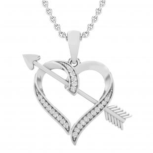 0.10 Carat (ctw) Round White Diamond Ladies Arrow With Heart Pendant 1/10 CT 18K White Gold