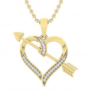 0.10 Carat (ctw) Round White Diamond Ladies Arrow With Heart Pendant 1/10 CT 10K Yellow Gold