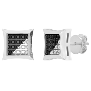 0.12 Carat (ctw) Round Black & White Diamond Kite Shape Mens Hip Hop Stud Earrings Sterling Silver
