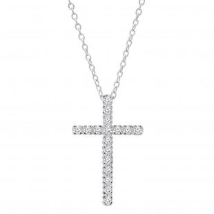 0.25 Carat (ctw) Round White Diamond Ladies Cross Pendant 1/4 CT 18K White Gold