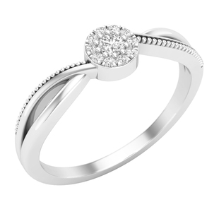 0.10 Carat (ctw) Round White Diamond Ladies Cluster Flower Promise Ring 1/10 CT 10K White Gold