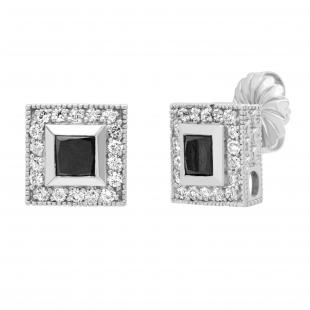 2.99 Carat (ctw) Princess & Round Black & White Diamond Stud Earrings 3 CT 14K White Gold