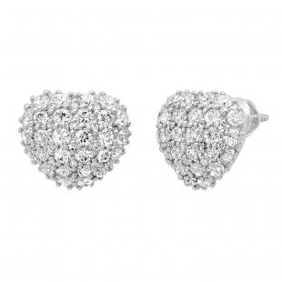3.68 Carat (ctw) Round White Diamond Ladies Heart Cluster Stud Earrings 10K White Gold