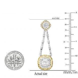 1.94 Carat (ctw) Round & Baguette White Diamond Ladies Dangling Earrings 1 1/2 CT Two Tone 10K White & Yellow Gold