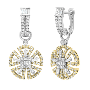1.58 Carat (ctw) Round & Baguette Diamond Ladies Vintage Dangling Earrings 10K White & Yellow Gold