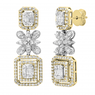 2.48 Carat (ctw) Round Princess & Baguette Diamond Dangling Drop Earrings for Women in 10K White & Yellow Gold