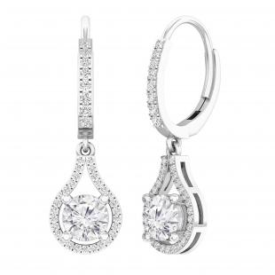 1.63 Carat (ctw) Round White Diamond Ladies Teardrop Frame Dangling Drop Earrings 10K White Gold