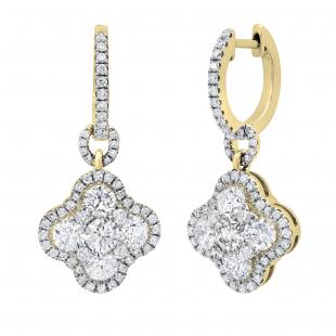 2.25 Carat (ctw) Round White Diamond Ladies Cluster Style Dangling Drop Earrings 10K Yellow Gold