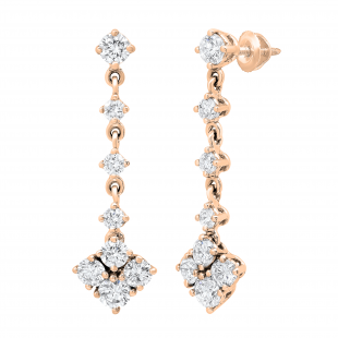 2.00 Carat (ctw) Round White Diamond Ladies Fashion Dangling Drop Earrings 2 CT 10K Rose Gold