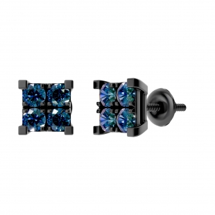0.55 Carat (ctw) Round Blue Diamond Mens Square Stud Earring 1/2 CT Black Rhodium 18K White Gold