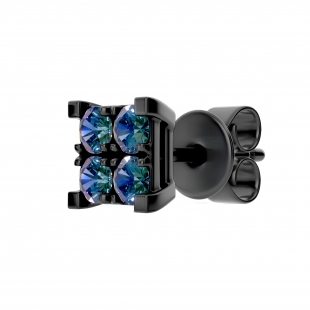 Round Blue Diamond Mens Square Shaped Stud Earring 1 Pc Only (0.28 ctw Color Blue Clarity I2-I3) in Black Plated Sterling Silver