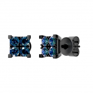 0.55 Carat (ctw) Round Blue Diamond Mens Square Stud Earring 1/2 CT Black Rhodium Sterling Silver