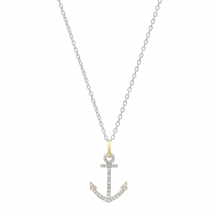 0.12 Carat (ctw) Round White Diamond Ladies Anchor Pendant (Silver Chain Included) 10K Yellow Gold