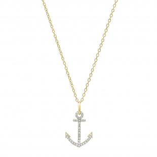 0.12 Carat (ctw) Round White Diamond Ladies Anchor Pendant (Gold Chain Included) 10K Yellow Gold