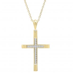 0.18 Carat (ctw) Round White Diamond Ladies Cross Religious Pendant 10K Yellow Gold