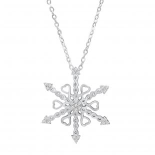 0.10 Carat (ctw) Round White Diamond Ladies Heart Snowflake Pendant 1/10 CT Sterling Silver