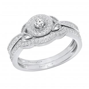 0.31 Carat (ctw) Round Diamond Ladies Vintage Style Engagement Ring Set 1/3 CT Sterling Silver