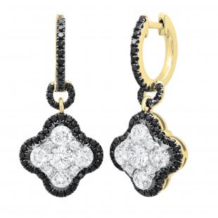 2.23 Carat (ctw) Round Black & White Diamond Ladies Cluster Drop Dangle Earrings 10K Yellow Gold