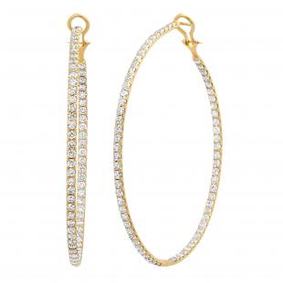 12.64 Carat (ctw) Round White Diamond Ladies In And Out Fashion Hoop Earrings 10K Yellow Gold