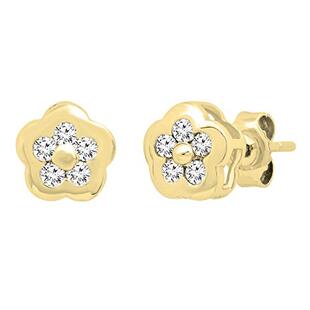 0.29 Carat (ctw) Round White Diamond Ladies Cluster Flower Stud Earrings 1/4 CT 10K Yellow Gold