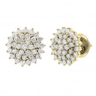 3 Carat (ctw) Round White Diamond Ladies Cluster Flower Stud Earrings 3 CT 10K Yellow Gold