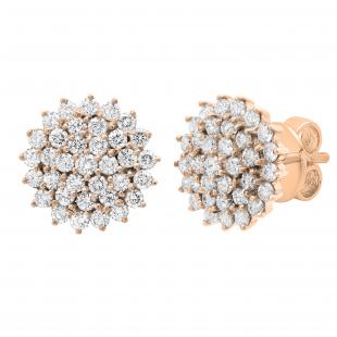 3 Carat (ctw) Round White Diamond Ladies Cluster Flower Stud Earrings 3 CT 18K Rose Gold