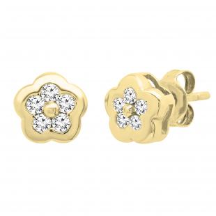0.21 Carat (ctw) Round White Diamond Ladies Cluster Flower Stud Earrings 1/4 CT 10K Yellow Gold