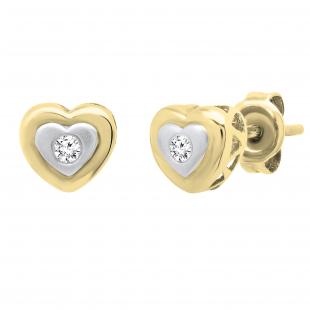 0.08 Carat (ctw) Round White Diamond Ladies Heart Shaped Stud Earrings 18K Yellow Gold