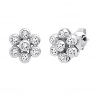 0.60 Carat (ctw) Round White Diamond Ladies Cluster Flower Stud Earrings 10K White Gold