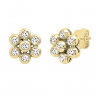 0.60 Carat (ctw) Round White Diamond Ladies Cluster Flower Stud Earrings 10K Yellow Gold