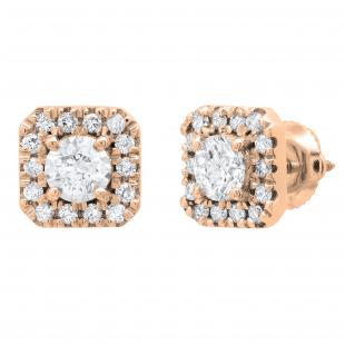 1.30 Carat (ctw) Round White Diamond Ladies Halo Style Stud Earrings 18K Rose Gold