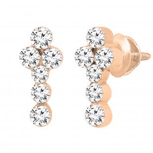 1.14 Carat (ctw) Round White Diamond Ladies Prong Set Cross Stud Earrings 10K Rose Gold